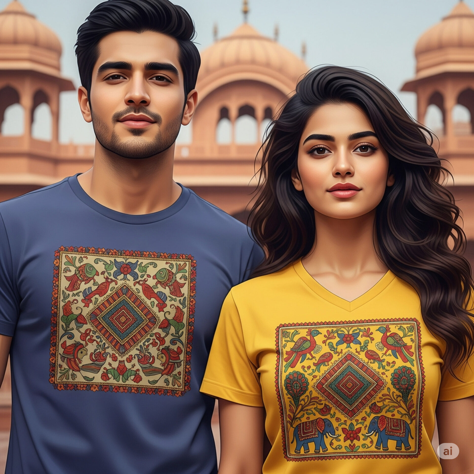 Royal Folk Art Couple T-Shirts – Rajasthani Inspired Edition